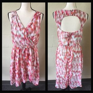 Lightweight pink/ white splotched high-low dress.